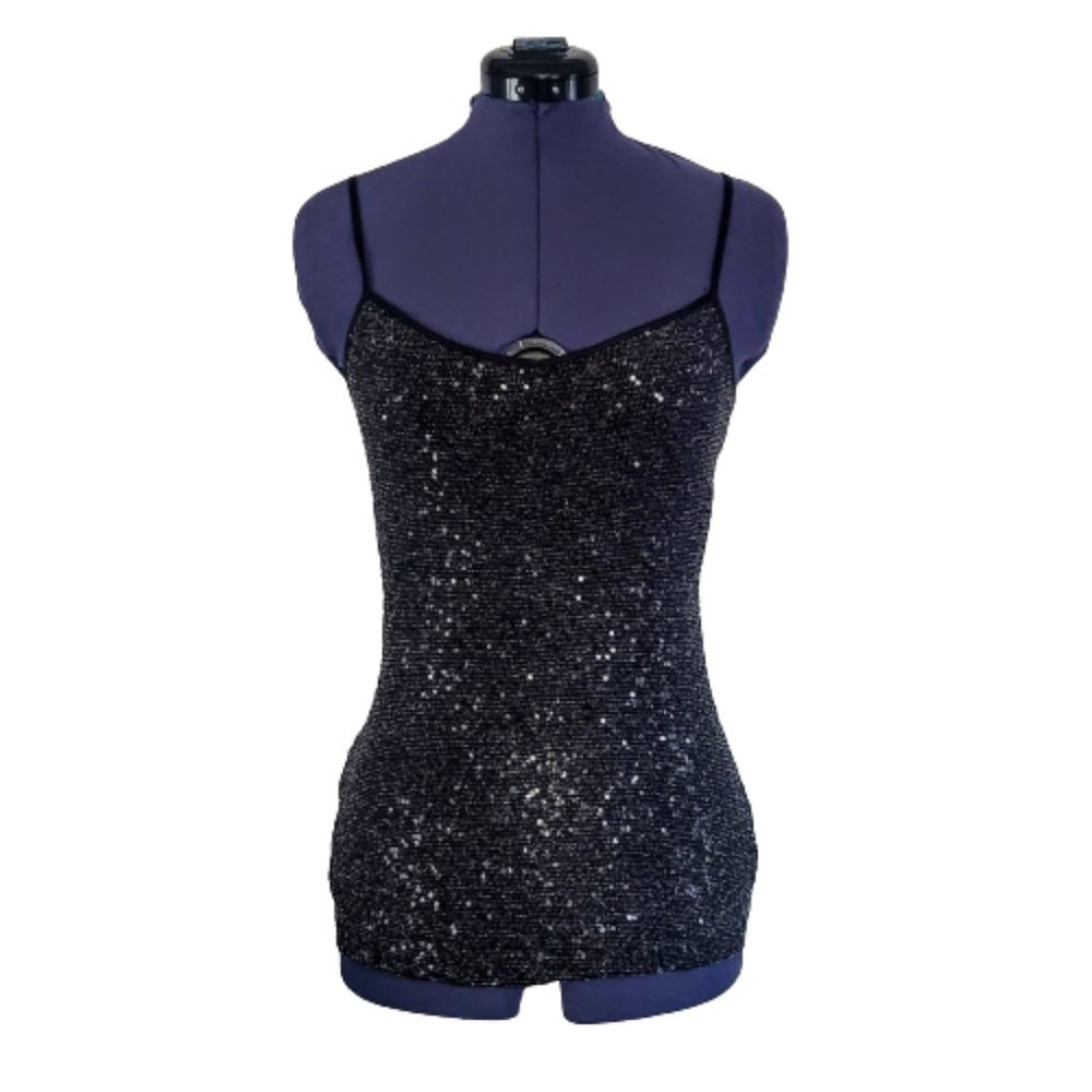 Express Y2K 2000s Black Glitter Sequin Cami Tank Top Women's XS